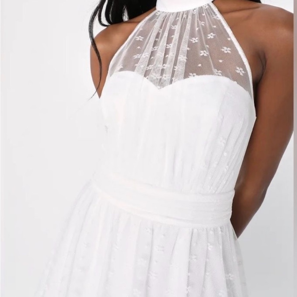 ‼️Deal of Day‼️Lulu's Elegant White Sheer  Halter Midi Dress